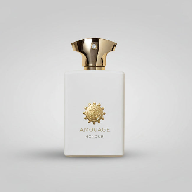 Amouage Honour perfume bottle on a beige background